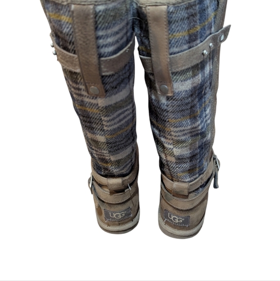 UGG Marielle Plaid and Leather Boots Grey size 7 Cold Weather Hygge - Picture 4 of 9